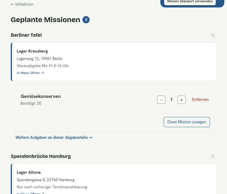 Eine geplante Mission an einer Abgabestelle, bereit zur Prüfung und Zusage.
